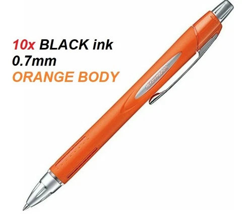 Uniball Jetstream Retractable 0.7mm ORANGE Body SXN250 pen - 10x BLACK INK