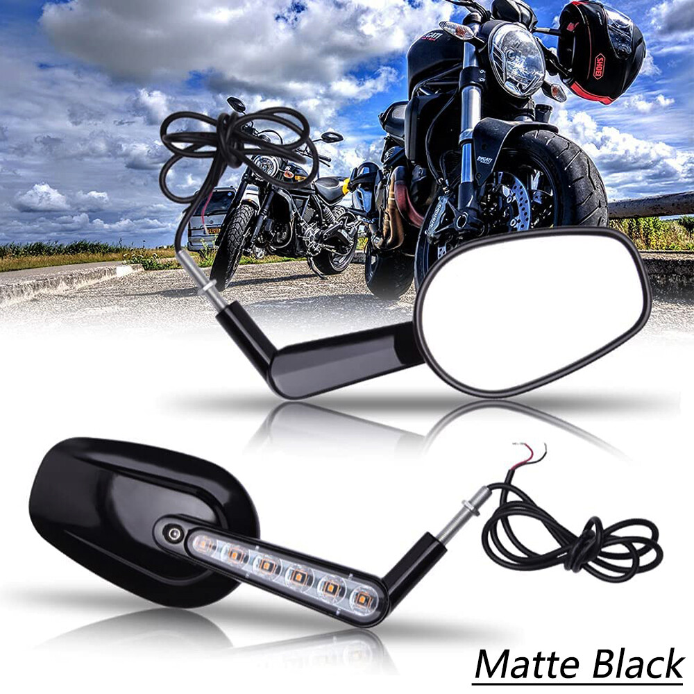 Black Rear View Mirrors Muscle LED Turn Signal Light For Harley V