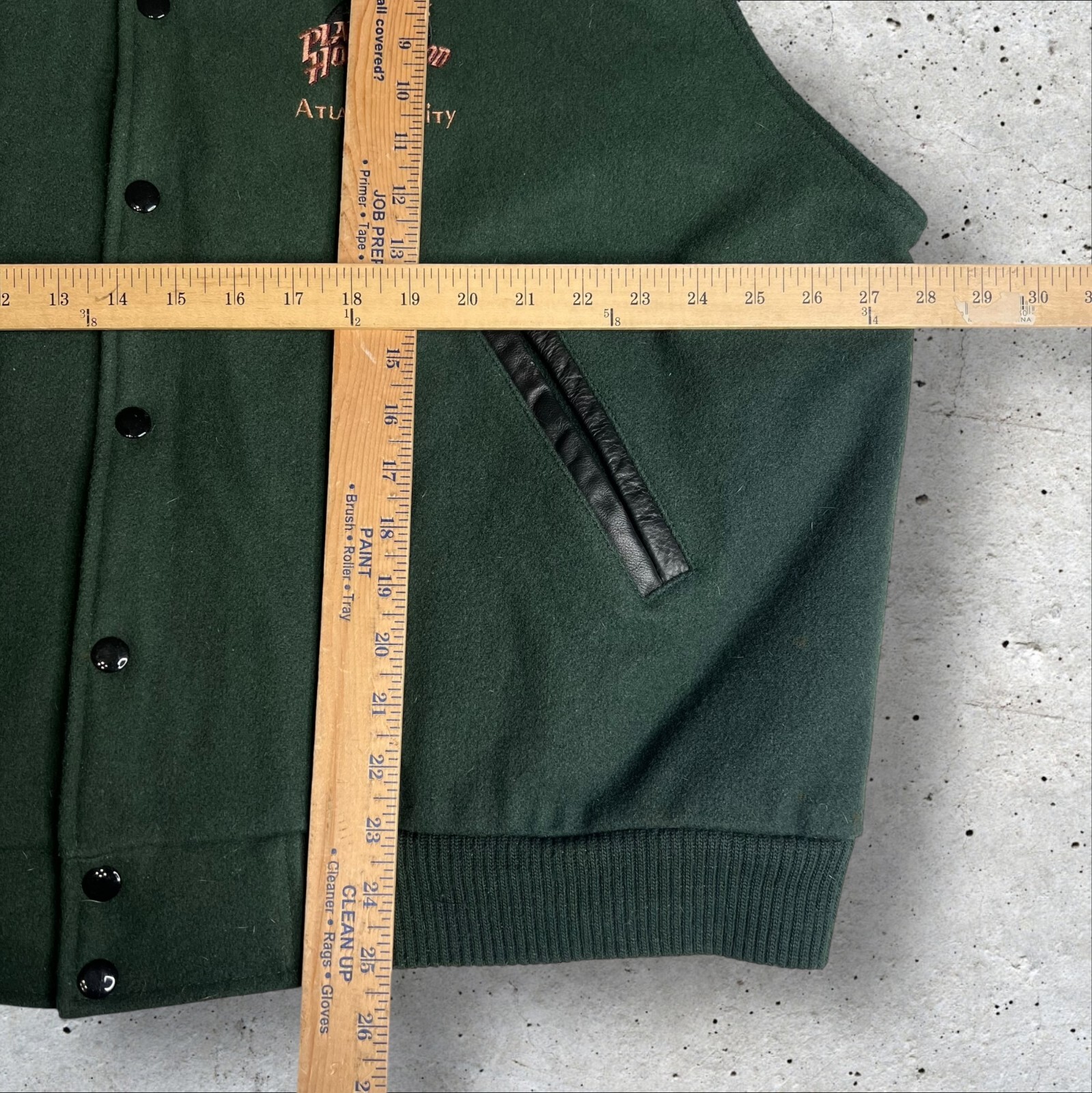 Vintage Planet Hollywood Green Wool Leather Varsity Bomber Jacket Size XL