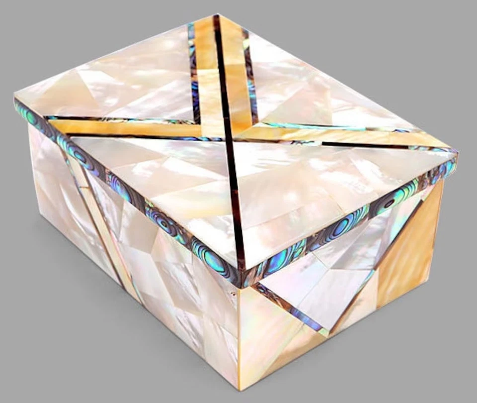 4"x3"x2" Marble Jewelry Box, Mother Of Pearl Handmade Mosaic Pauashell Work Art - Image 2 of 4