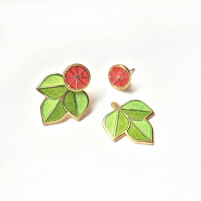 NEW! Amar&Riley RUBY RED JACKET EARRINGS   Enamel Grapefruit, Gold/Silver Finish