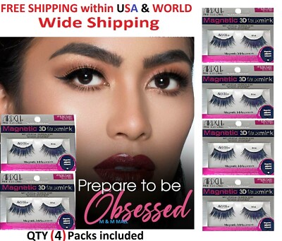 Ardell Lashes False Eyelashes Magnetic 3D Faux Mink 854 Strip (4) Packs Included