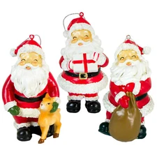 Set/3 Transpac Happy Santa Claus Red Christmas Tree Ornaments Retro Vntg Decor