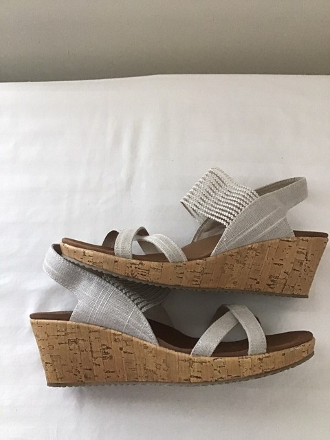 Skechers Beverlee High Tea Wedge Slingback Cork Sandals Women's Size 11 Creme | eBay