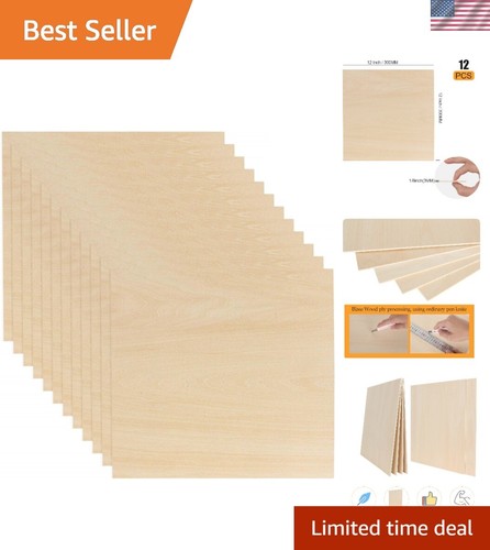 12 Pack of Unfinished Basswood Plywood Sheets 12''x12'' - Perfect for Crafts