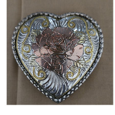 USA Heart-Shaped Floral Metal Belt Buckle Silver Gold Copper Vintage