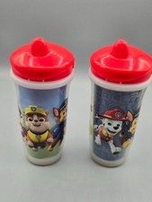 Lot of Two Paw Patrol 9 oz Sippy Cups By Playtex Red Lids Different Characters