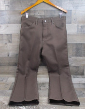 Vintage Wrangler Pants Mens 35x30 Brown Polyester Bell Bottom Made USA 70s