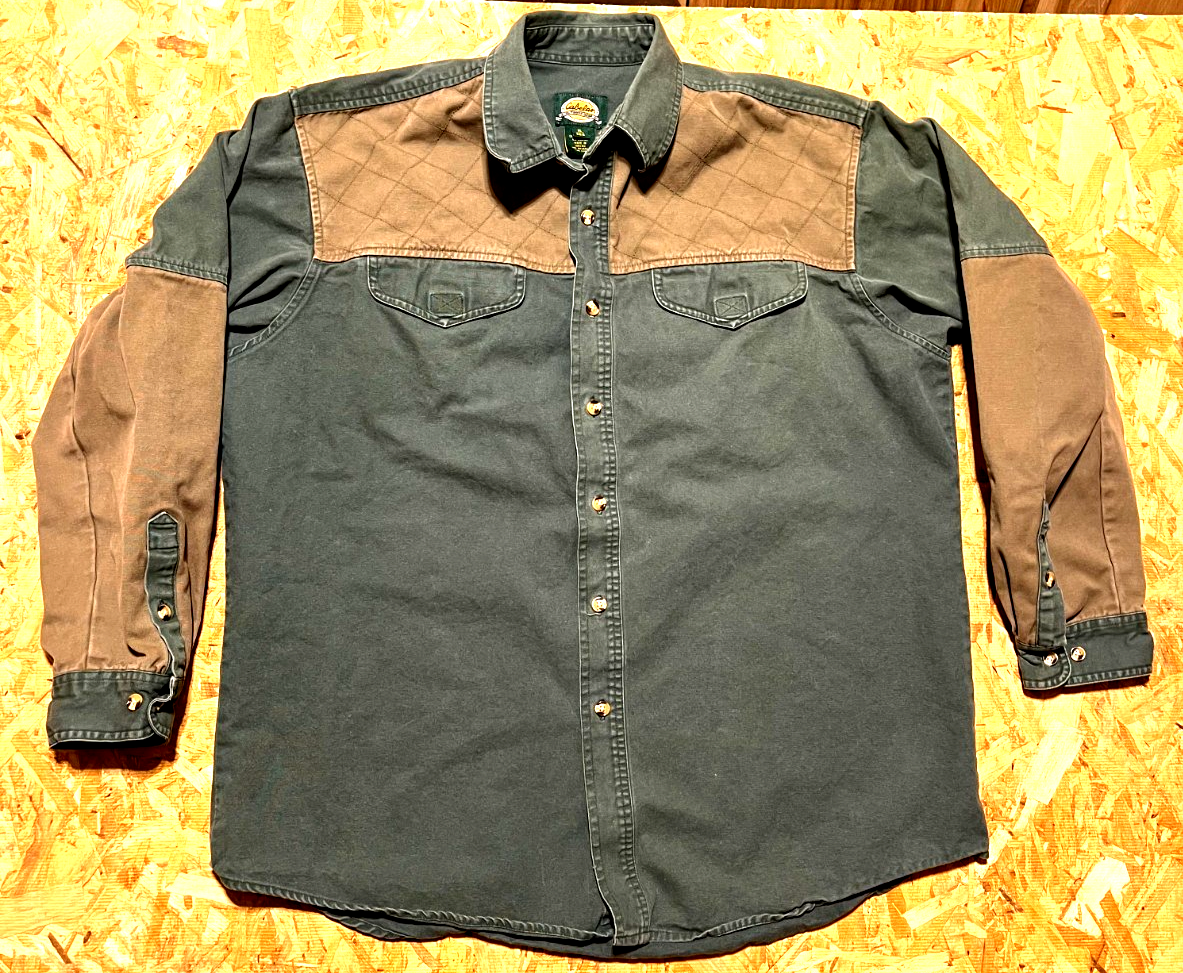 CABELA'S Green & Brown Canvas Button Front Hunting/Shooting Shirt  Sz Large Reg