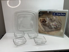 Vintage Anchor Hocking Union Square 5 Piece Serving Set New In Box