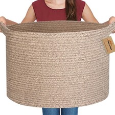 Large Wicker Storage Basket, 22  X 22  X 14  Woven Cotton Rope Basket, Kids D...