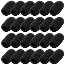 24 Pack Mini Foam Windscreen for Headset Microphone, Lavalier Mic, 0.8 In, Black