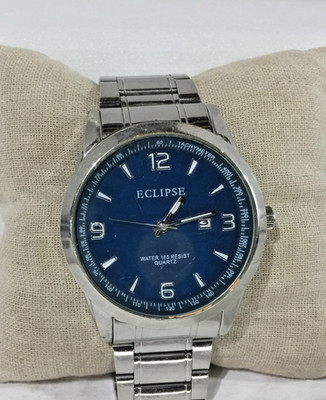 Vintage Wristwatch Eclipse Silver Tone Blue Dial With Date EC/1022SV Working!