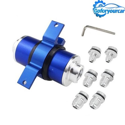 AN6 AN8 AN10 Inline Fuel Filter w./ Bracket Cleanable 30 Micron Universal Blue