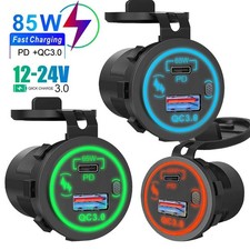 65W Type-C PD + 18W QC3.0 USB Car Charger Socket Adapter Power Outlet 12V 24V