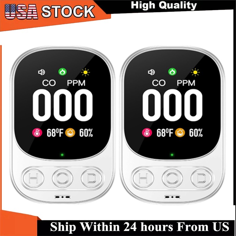 2pc Carbon Monoxide Detector Plug 3-in-1 CO Level Monitor Alarm with Temp Sensor