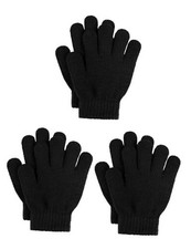 3 Pairs Kid's Winter Gloves Thick Cashmere Warm Knitted 6-12 Years Black