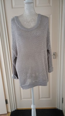 NEU MIT ETIKETT WALLIS GRAUER GLITZERNDER PULLOVER.  LANGARM. TIEFER RUNDHALS GR. L UK 12-14