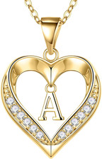 Heart Initial Necklaces for Women - Dainty 14K Gold Plated CZ Heart Pendant Neck