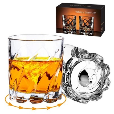 Spinning Whiskey Glasses set of 2, 10 oz Rotatable Old Fashioned Glass Cup, C...