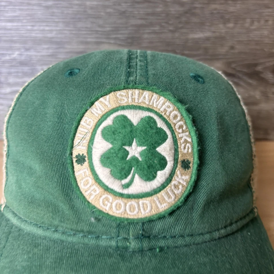 Rub My Shamrocks 帽子 Snap Back 绿色米色卡车司机网眼男式圣帕特里克节 — 第 2/4 张图片