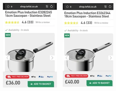 Tefal 2 Emotion Plus Saucepans Bundle: E3282245 16cm and E3262344 18cm with lids - Image 1 of 4