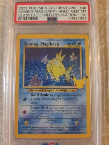 Pokémon TCG Shining Magikarp Celebrations 66/64 PSA 10 Small Crack Back Of Slab