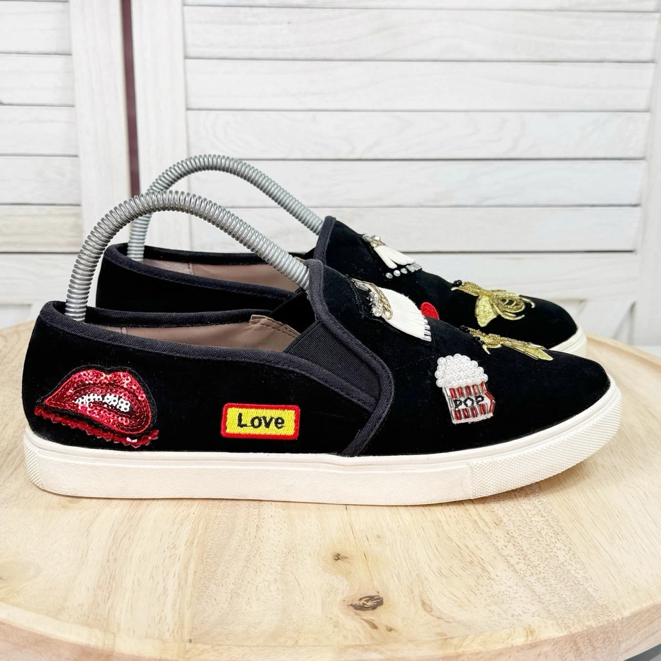 Zapatillas sin cordones Betsey Johnson Coopers terciopelo con apliques de cuentas negras 9 Foto 2 de 4