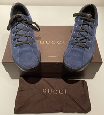 GUCCI AUTHENTI RARE SNEAKERS UOMO VINTAGE SOFTY TEK BLU CAMOSCIO SCRITTA SUL TACCO US 9