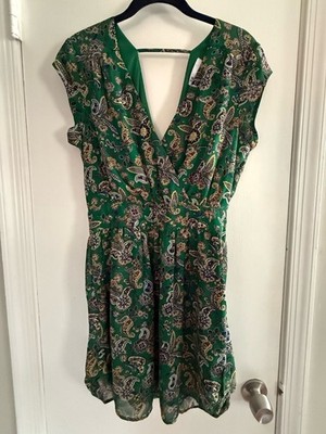 DR2 Green Paisley V-Neck Fit and Flare Vacation Mini Dress Size S | 0023