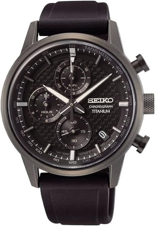 Orologio Uomo Seiko Conceptual Titanium Black Chronograph Silicone Strap...