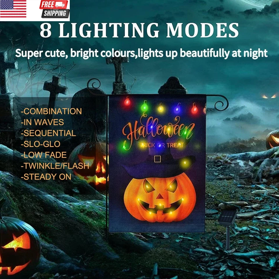 Halloween LED Lighted Garden Flag, Double Sided Solar Lighted Garden Flag, Verti - Image 3 of 4