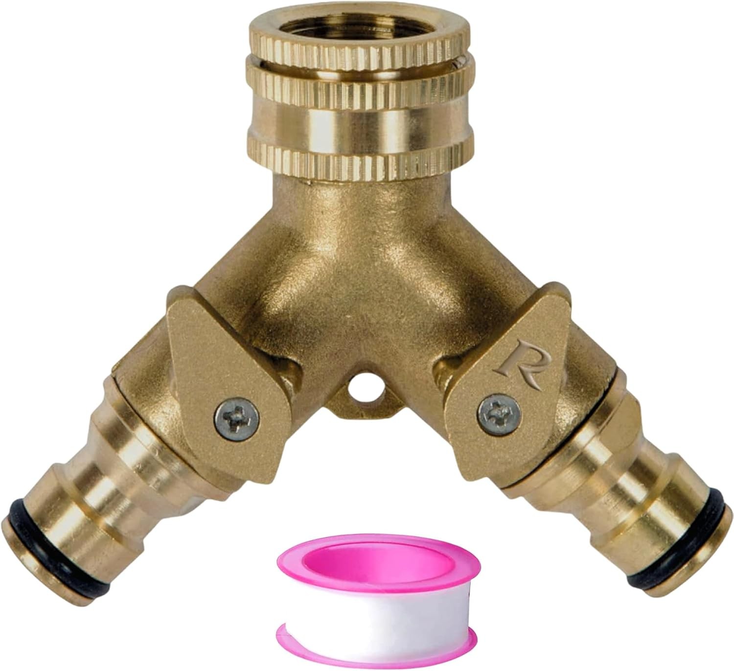 Garden Hose Splitter, Two-Way Brass Faucet, with Independent on/Off Valve, Can