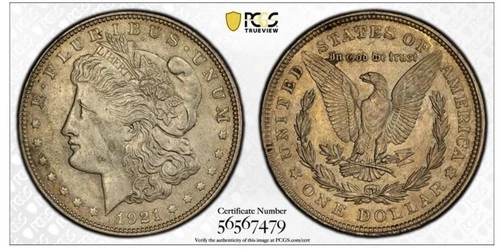 1921 P U.S. Silver Morgan Dollar $1 PCGS Gold Shield Slab AU58 Toned!