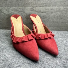 Leith Women's Heels Red Suede 6M Ruffle Pointed Toe Stiletto