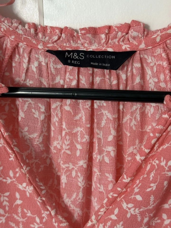 M&S Collection Pink Dress Maxi Size 8 Regular Long Sleeve V-Neck - Image 4 of 4