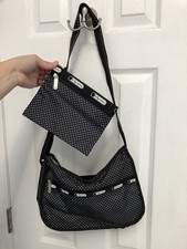 Lesportsac Crossbody Bag pouch Tote Black White Polka Dots Adjustable