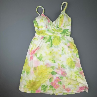 Teri Jon Rickie Freeman Dress 4 White Pink Green Floral Cotton Spring Sundress