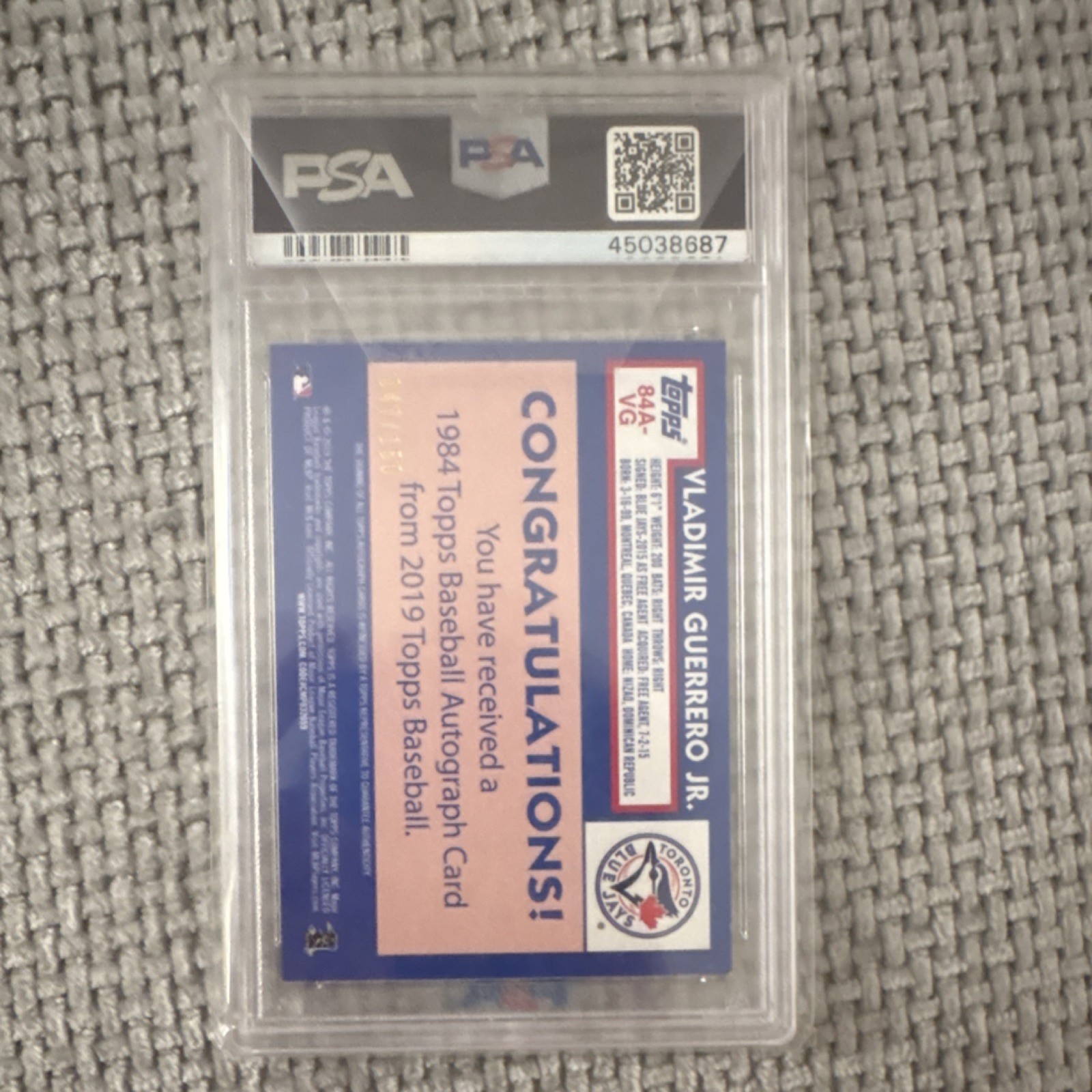 2019 Topps 1984 Autograph Rookie #84A-VG 150th PSA 9 Guerrero Jr. Blue Jays view 2