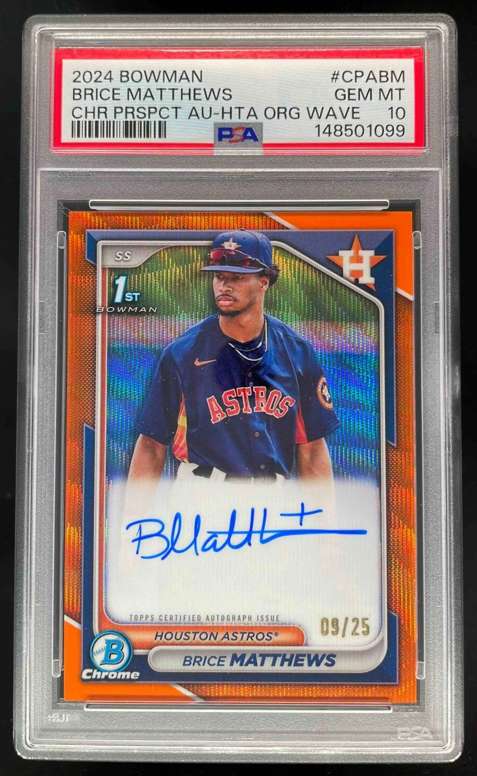 2024 Bowman Chrome Orange Wave #CPA-BM Brice Matthews RC Auto /25 PSA 10