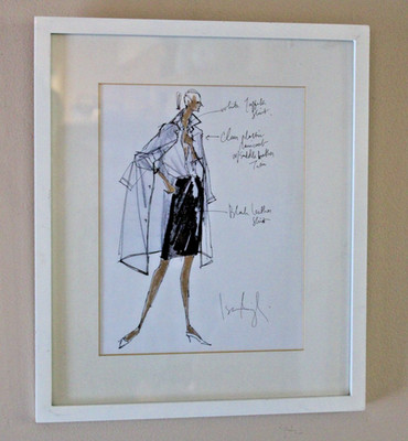 Vtg Isaac Mizrahi Fashion Design Sketch Signed w Notes 1960s Framed Matted 11x13