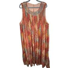 Soft Surroundings Colorful Beaded Boho Sleeveless Crinkle Maxi Shift Dress 2X