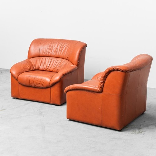 COPPIA DI POLTRONE IN PELLE ARANCIONE DESIGN ANNI ’70 VINTAGE MODERNARIATO - Bild 2 von 12