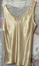VTG CABERNET Silky Smooth POLYESTER Floral CROCHET-BEIGE Cami/Camisole Slip Sz M