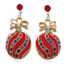 Red Ornaments Winter Holiday Gift Christmas Tree Jewelry Dangle Drop Earrings