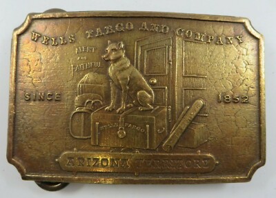 RARE Vtg Tiffany WELLS FARGO & COMPANY Belt Buckle Brass DOG  display picture 1
