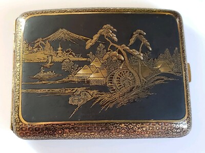 iron cigarette case FINE JAPANESE KOMAI STYLE IRON GOLD INLAY CIGARETTE CASE