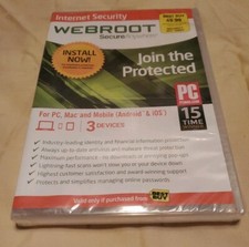 Webroot Secure Anywhere Internet Security Plus 3 Devices NEW Factory Sealed