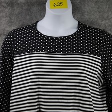 Lands End Shirt Womens 1X 16W-18W Black Dot Stripe Rash Guard Swim Pool Boat