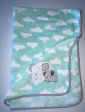 CLOUD ISLAND GREEN WHITE CLOUDS MOM BABY ELEPHANT BABY BLANKET D2